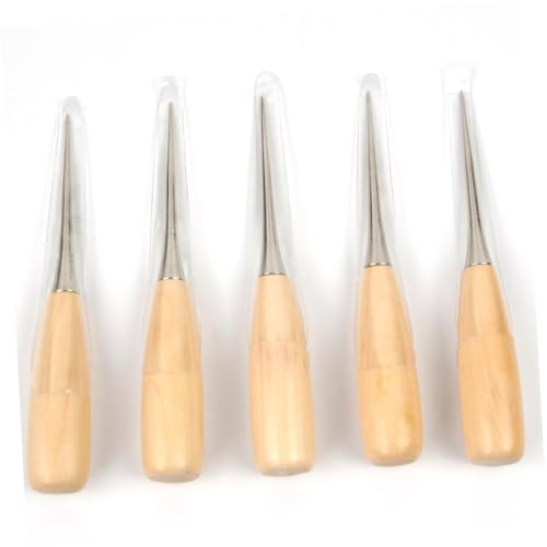 Beatifufu DIY Hand Leather Tool Round Hole Sewing Awl Solid Wooden Handle Craft Tool Set Sewing Accessories Kit for Repairs