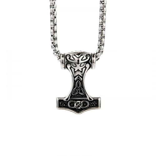 Collier Viking homme style tendance pendentif marteau de Thor or et argent