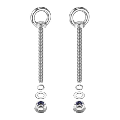 Image of PATIKIL M8 x 90mm Shoulder Eye Bolt, 2 Pcs 304 Stainless Steel Lifting Ring Threaded Eye Bolt with Flange Lock Nuts Spring and Flat Washers for Hanging Tie Down Straps Outdoor Indoor