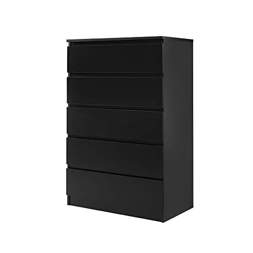 Panana Wooden 3/4/5/6 Chest Of Drawers with Metal Runner Modern Bedroom Bedside Storage Cabinet Unit for Hallway Living Room (Black, 40D x 70W x 104H cm)