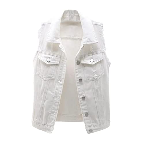 Chaleco de mezclilla blanco de mujer talla grande 5XL casual sin mangas