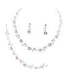 Brautschmuck Hochzeit Schmuck-Set Schmuckset Kette Collier Halskette Set Silber Versilbert Armband Bracelet Armband Ohrstecker Ohrringe Kristall Pastell Blumen matt und glänzend Rosa Rose Pink