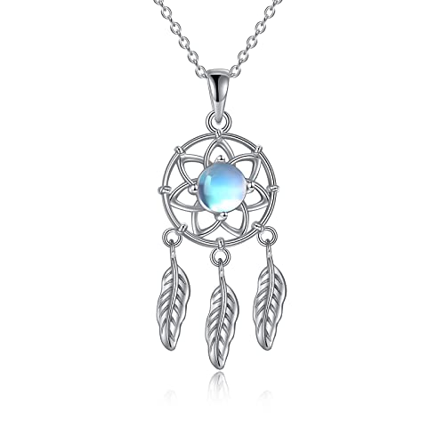 Collier attrape-rêves argent sterling femme avec pendentif pierre de lune