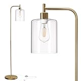 addlon Floor Lamps for Living Room Bright Lighting with Glass lampshade, Modern Bright Floor Lamp with LED Bulbs Industrial Standing lamp for beroom, Tall Pole Lamps Office - Brass Gold