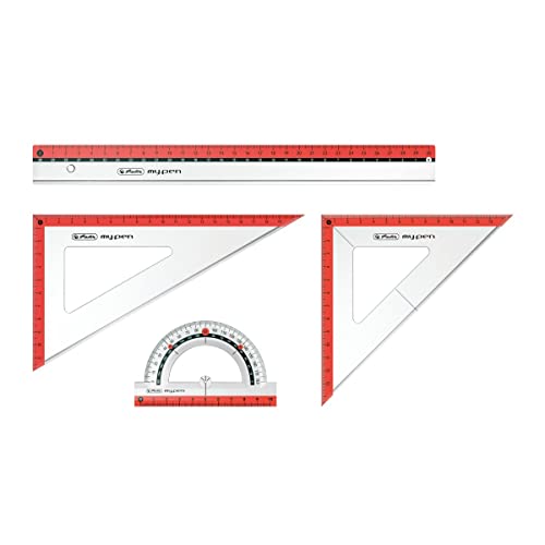 Herlitz Geometrieset my.pen, 4-teilig: 2 Geometriedreiecke, 1 Lineal 30 cm und Winkelmesser 10 cm