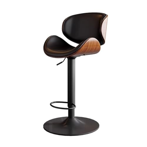 LEIYTFE Sillas Giratorias Modernas para Comedor Y Bar Respaldo Curvo De Madera, Taburetes De Bar con Altura Ajustable para Isla De Cocina O Salón De Té, Base Resistente(Nero,A)