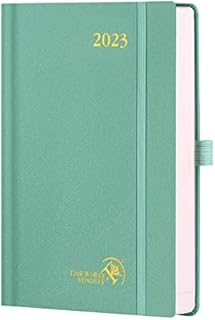 POPRUN Diary 2023 Page A Day Hardback -21.5 x 14.5 cm 2023 Daily Planner Day per Page with FSC® Certified Paper - A5 Diary 2023 Day to Page, Inner Pocket - Midnight Green