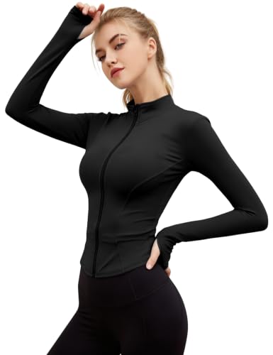 Lviefent - Chamarra Ligera con Cierre Completo para Mujer, Negro, M