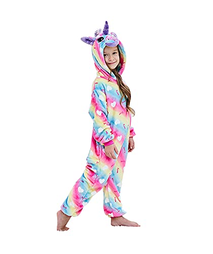 Collon Fire Girls Unicorn Onesie Costume Animal Pajamas (5T, RainBow Love)