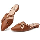 Trary Mules for Women,Comfortable Pointed Toe Flats,Backless Loafers Slip-Ons Women's Clogs,Business Casual Fall Winter Shoes Women Dressy Brown