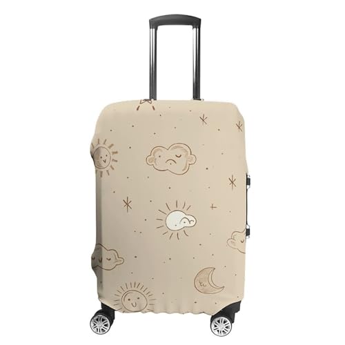 Beige Simple Doodle Luggage Cover, Washable Elastic Suitcase Cover Protector Fit 18-32 Inch Luggage