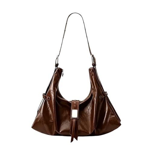 Bolso de hombro de cuero de PU para mujer, bolsos de axila de gran capacidad con cremallera, bolsos con asa superior, retro para oficina diaria, trabajo, salida, ocasiones sociales (café)