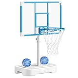 Yohood Pool Basketball Hoop, Stainless Steel Poolside Basketball Goal, Swimming Pool Basketball Hoop Poolside with 33 Inch Shatterproof PC Backboard, 2 Waterproof Balls & Pump Included