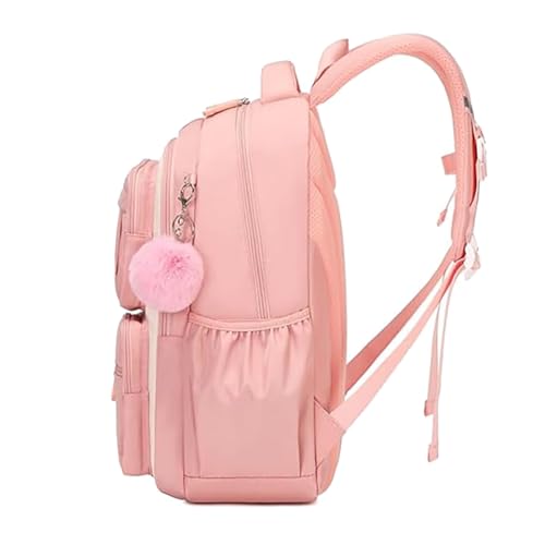 Image of MATMO Multi-Pocket Girls Boys School Backpack Kids Student Bookbag Travel Daypack (Pink with White)