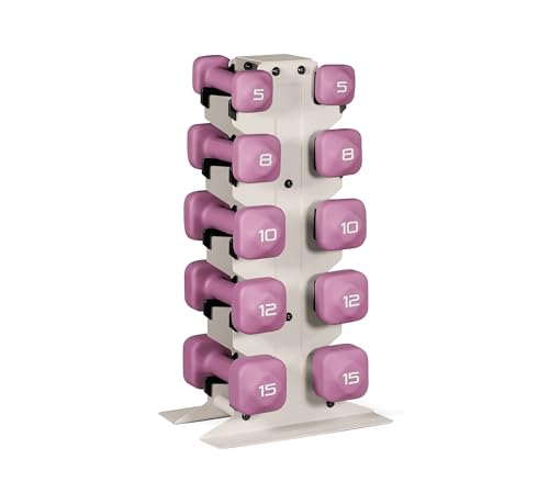 Image of Tone Fitness Neoprene Dumbbell Set with Storage Rack - Non-Slip, Anti-Roll Hand Weights for Home Gym Workouts | 20 lb, 32 lb, 50 lb, 60 lb & 100 lb Options