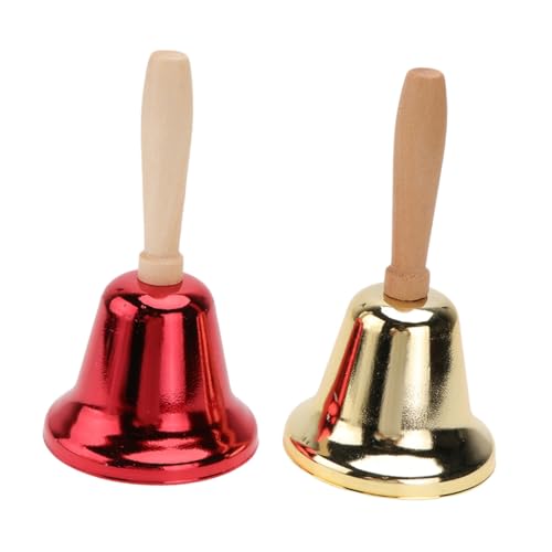 POPETPOP 2 Campanello Mano Legno Vintage da Color e Rosso Campanella Manuale per Reception Cucina e Bar e Facile da Pulire Decorazione da Tavolo Multifunzionale