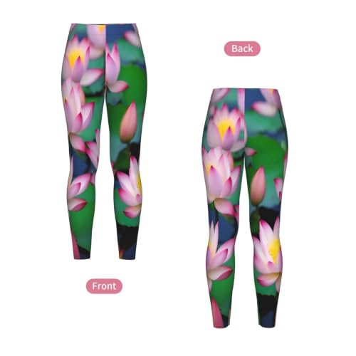 Leggings con estampado de flor de loto elásticos y opacos para mujer 5