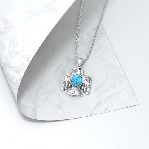 Thunderbird Necklace for Women 925 Sterling Sliver Genuine Turquoise Western Lifestyle Pendant Jewelry Gift for Mom Wife Her3