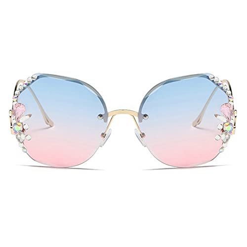 COTIA/Rimless Sunglasses Women Fashion Shiny Rhinestone Diamond Sun Glasses
