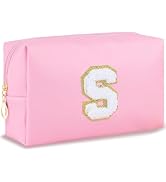 URSKYTOUS Patch Makeup Bag Travel Small Cosmetic Bag Pink PU Makeup Pouch Zippered Personalized P...