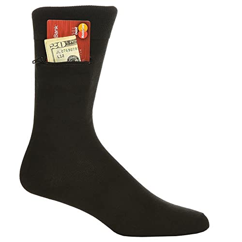 Pocket Socks Fashion Dress Socks For Men, Hidden Zipper Security Pocket For Business, Travel, Key, Cash, Black (Size 8.5-12.5) 3 Pack #TOP1