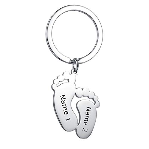 Preisvergleich Produktbild Madeindirect Babyfüße Schlüsselanhänger Personalisierte Schlüsselanhänger mit Gravur Edelstahl Schlüsselbund Charm Freundschaft Familia Metall Schlüsselring Geschenk