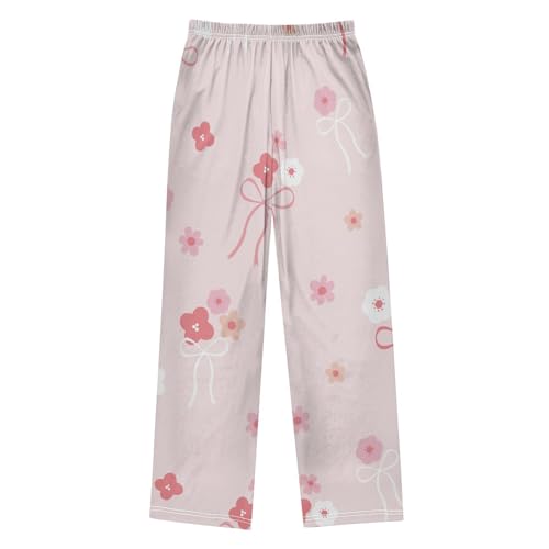 Bow Flower Boys Pants Boys Athletic Pants Long Pant for Boywith Pockets Wide-Leg Size 6-14Y2