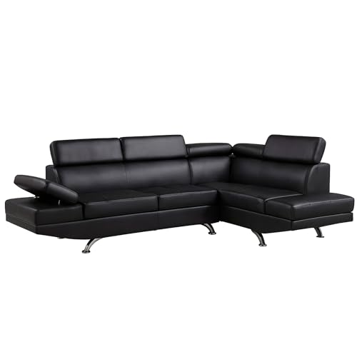 CARTESIAN Modern Sectional Sofa, Black Vegan Leather, 106x77x33 Inches, Adjustable