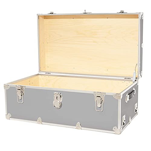 Rhino Trunk & Case Large Armor Trunk - Summer Camp, College, Storage 32\"x18\"x14\" (Silver)