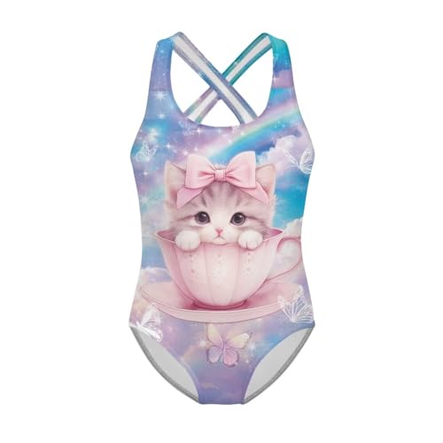 Image of WELLFLYHOM Girls Swimsuit 5-14 Cross Back Swimwear Full Coverage One Piece Bathing Suit Sleeveless Beachwear