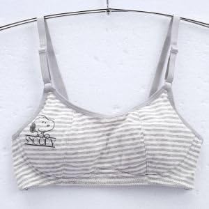 Amazon 制服ブラ Snoopy スヌーピー ジュニア 綿混 ソフトカップ ノンワイヤー ブラジャー 杢ボーダー柄 ショーツ 通販
