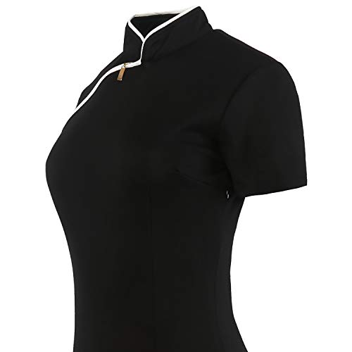Oxiuly Women's Vintage Stretch Stand Collar Casual Work Pencil Slim Bodycon Dress Ox183 (S, Black Solid) #TOP5
