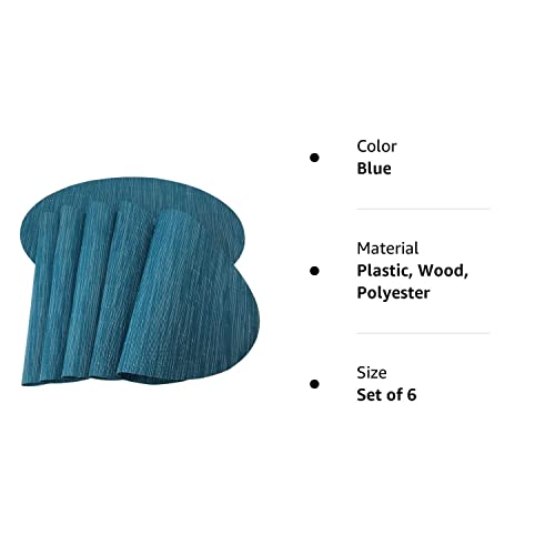 Placemats,Red-A Imitation Bamboo Oval Woven Vinyl Heat Resistant Placemats Washable Table Mats For Kitchen Table Set Of 6,Blue #TOP6