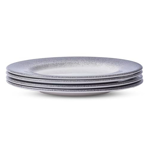 Portmeirion Potter's Mist 8" Dinner Plate (Set of 4) - Handcrafted Earthenware Plates with Accent Rim, Microwave & Dishwasher Safe - Ideal Tableware for Modern & Traditional Dining (Grey Mist)