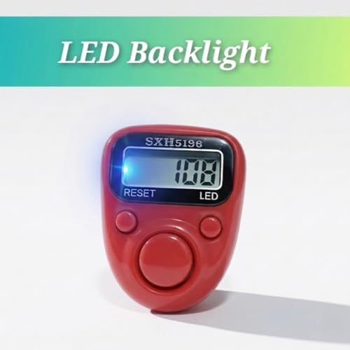 Image of Digital Hand Tally Counter, LED Display, Ring Design, Reset Button(Pack of 1) (Red)