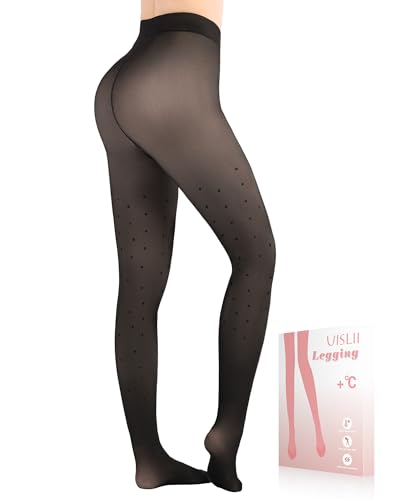 Image of UISLII Fleece Lined Tights Women, Warm Pantyhose leggings Women,Fake Translucent Thermal Skin Colored Tights for Winter