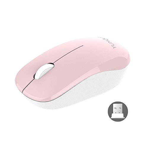 Wireless Mouse, 2.4G Optical Silent Wireless Computer Mouse with USB Nano Receiver, YUMQUA Portable Kids Cordless Mouse for Laptop Chromebook PC Desktop Notebook, Pink&White