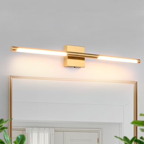 Image of TODOLUZ 36-Inch 5CCT 20W LED Bathroom Vanity Light Fixture, Brushed Brass 2700K-5500K Wall Sconce Lighting with Rotatable Lamp Tube