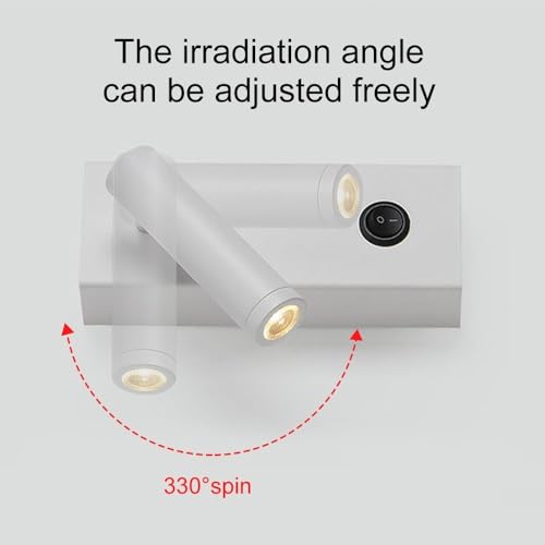 Aplique de pared de metal blanco moderno con foco LED ajustable de 3000K e interruptor 5