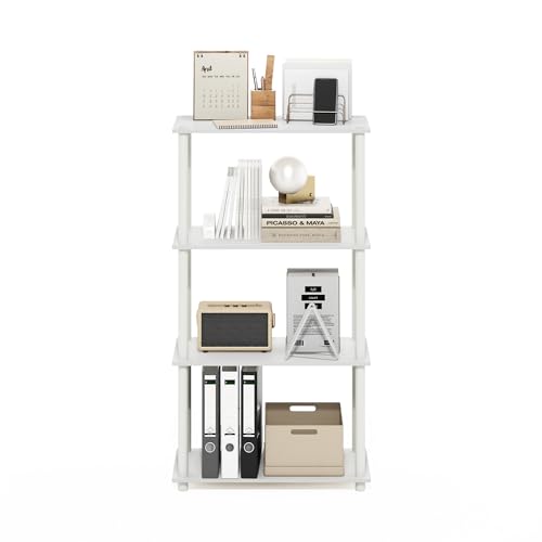 Image of Furinno Turn-N-Tube Storage Shelves, 4-Tier Toolless Book Shelf, Corner Shelf, Open Shelves, for Organization and Storage, Living Room, Garage, Home Office, White