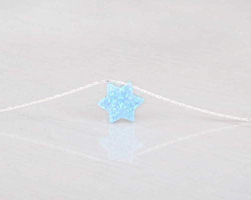 Tooliks - Opal David Star Sterling Silver Choker Necklace - Mianimal Blue Magen David Necklace Length 13.5" + 3" Extending Chain #TOP6