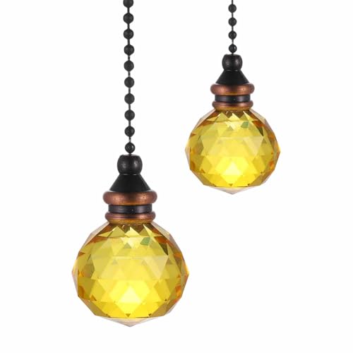 Image of MECCANIXITY 2Pack Ceiling Fan Pull Chain, 12 Inch Decorative Ornaments Crystal Pendant Pull Chain Extension for Ceiling Fans Light Lamp, Yellow