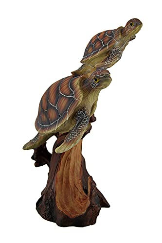 Estatua decorativa de dos tortugas marinas falsas de madera miniatura 2