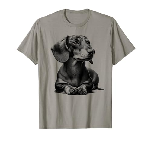 Super süßer Dackel in liegender Pose als Cooles Porträt T-Shirt