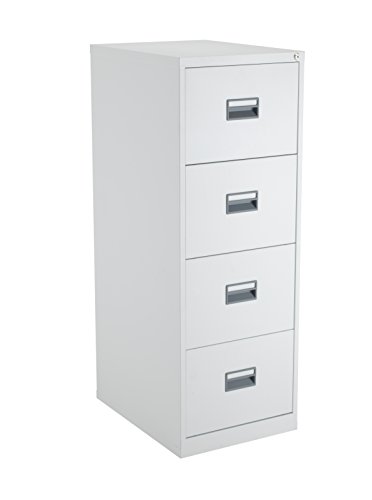 Talos Heavy Duty Steel Filing Cabinet, 4 Drawer Filing Cabinet, Fully Welded Construction with 40kg Drawer Tolerance, Lockable Office Storage, 7 Year Guarantee - White