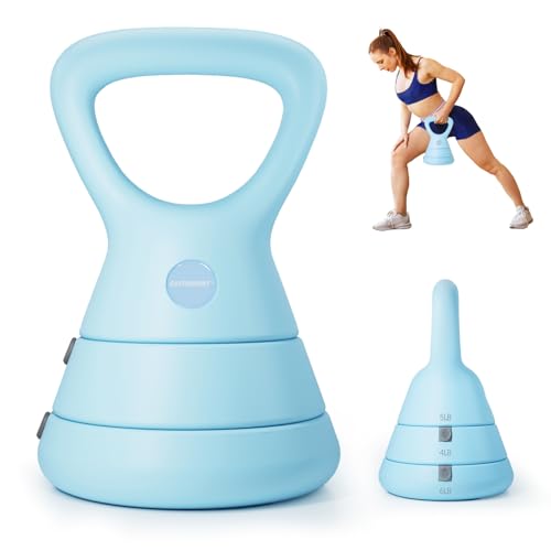 EAST MOUNT 15LB Adjustable Kettlebell Set – 3-in-1 (5/9/15 LB), Compact Adjustable Weights, Wide Triangle Handle and Wrist-Friendly Design for Home Gym, Full-Body Workouts and Strength Training, Blue