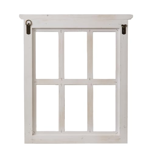 Sintosin Rustic Window Frame Wall Decor Living Room 18 X 21 Inch, Hanging Handmade Washed White Carved Wood Rectangle Farmhouse Home Wall Decor for Bedroom Hallway Entryway Kitchen