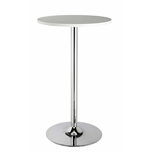 MUEBLIX.COM | Mesa Alta Bar SNAK | Tamaño: 102 cm (Altura) y 60 cm (Diametro) | Mesa Alta Redonda para Bares y Cafeterias | Tablero Superior de MDF con Patas y Base Cromadas | Color Blanco