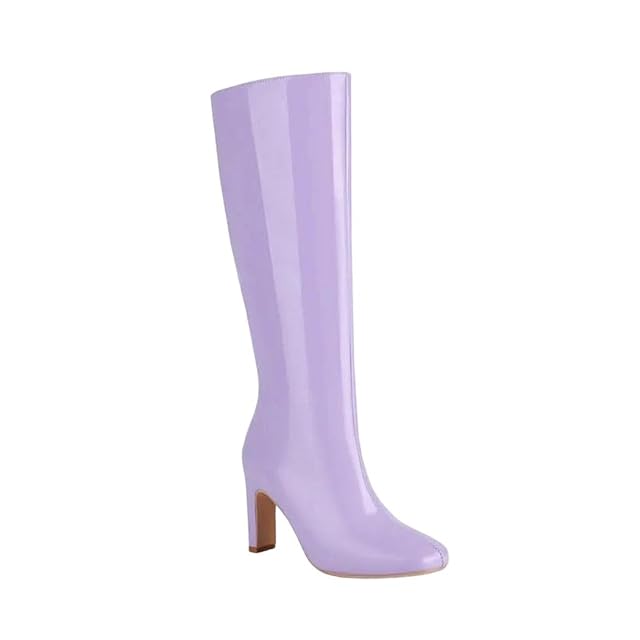 Women Knee High Patent Leather Boots Winter Casual Thick Heel Office Work Long Boot