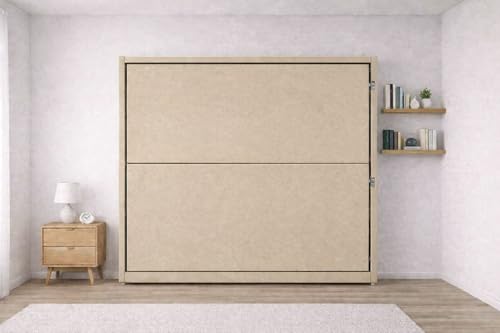 -Dream- Litera Plegable de Pared Que Ahorra Espacio, 2 Camas Individuales, con Escalera y barandilla de Seguridad, 209 x 198 x 35 cm, tapizado en Piel sintética. COLCHONES NO INCLUIDOS (Beige)